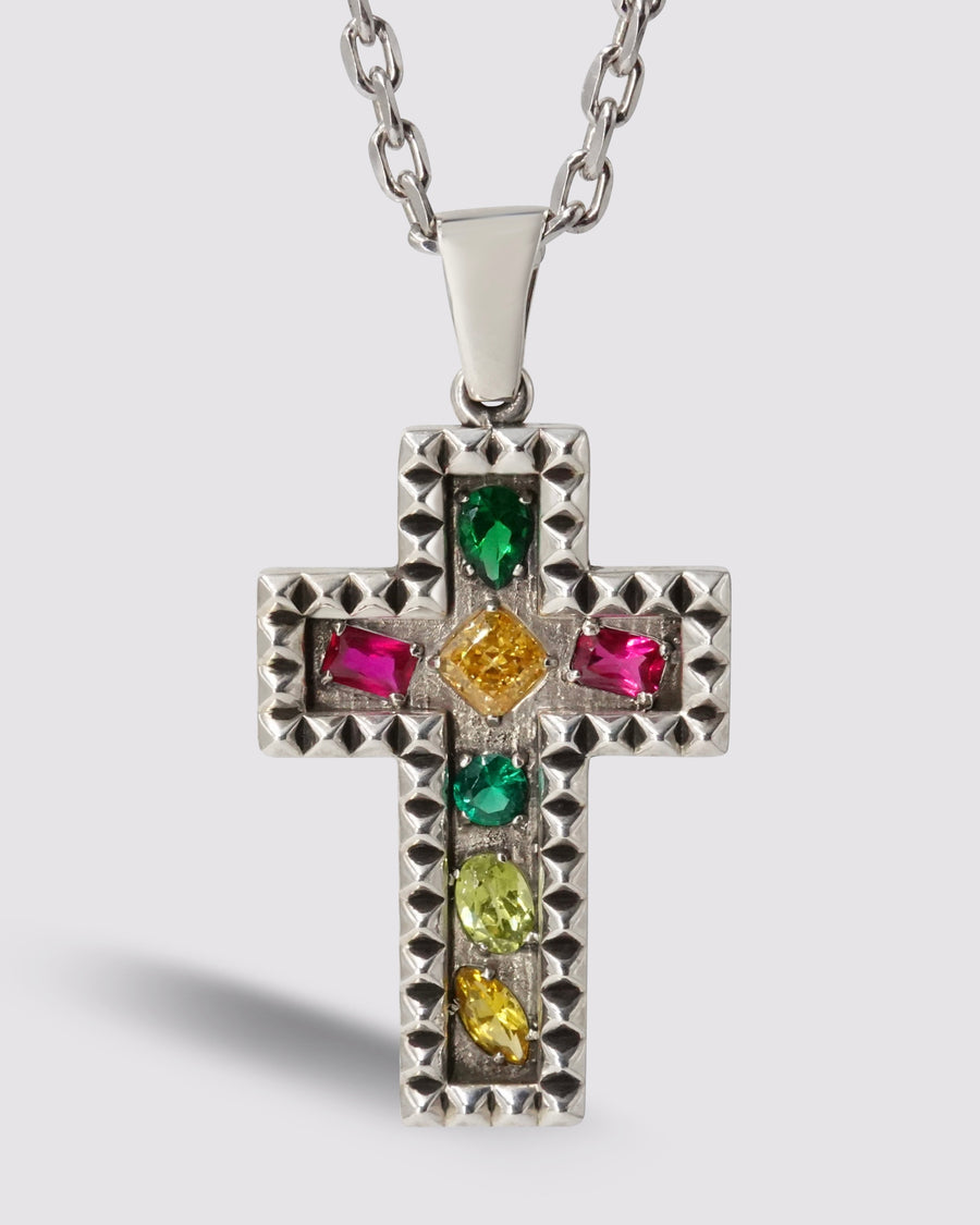 Multi Color Stone Studded Cross Necklace