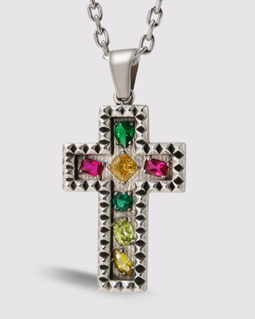 Multi Color Stone Studded Cross Necklace