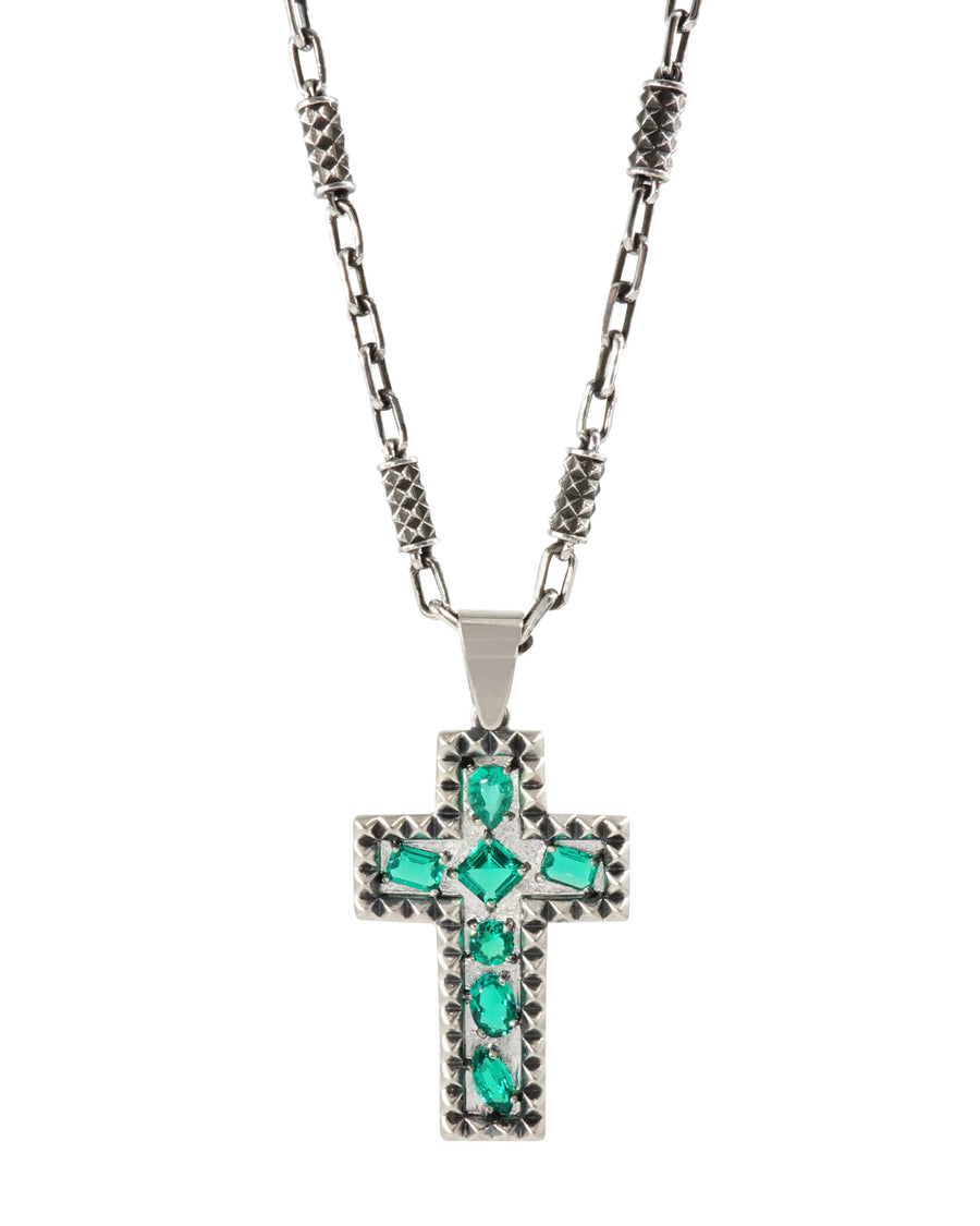 4.11ct Lab Grown Emerald Studded Cross Necklace