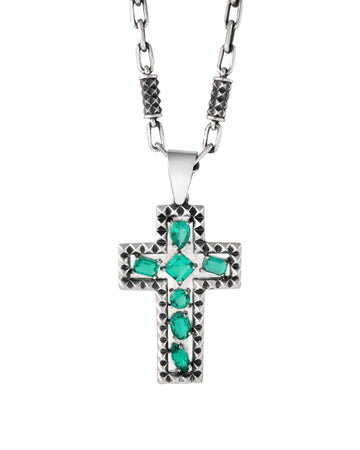 4.11ct Lab Grown Emerald Studded Cross Necklace
