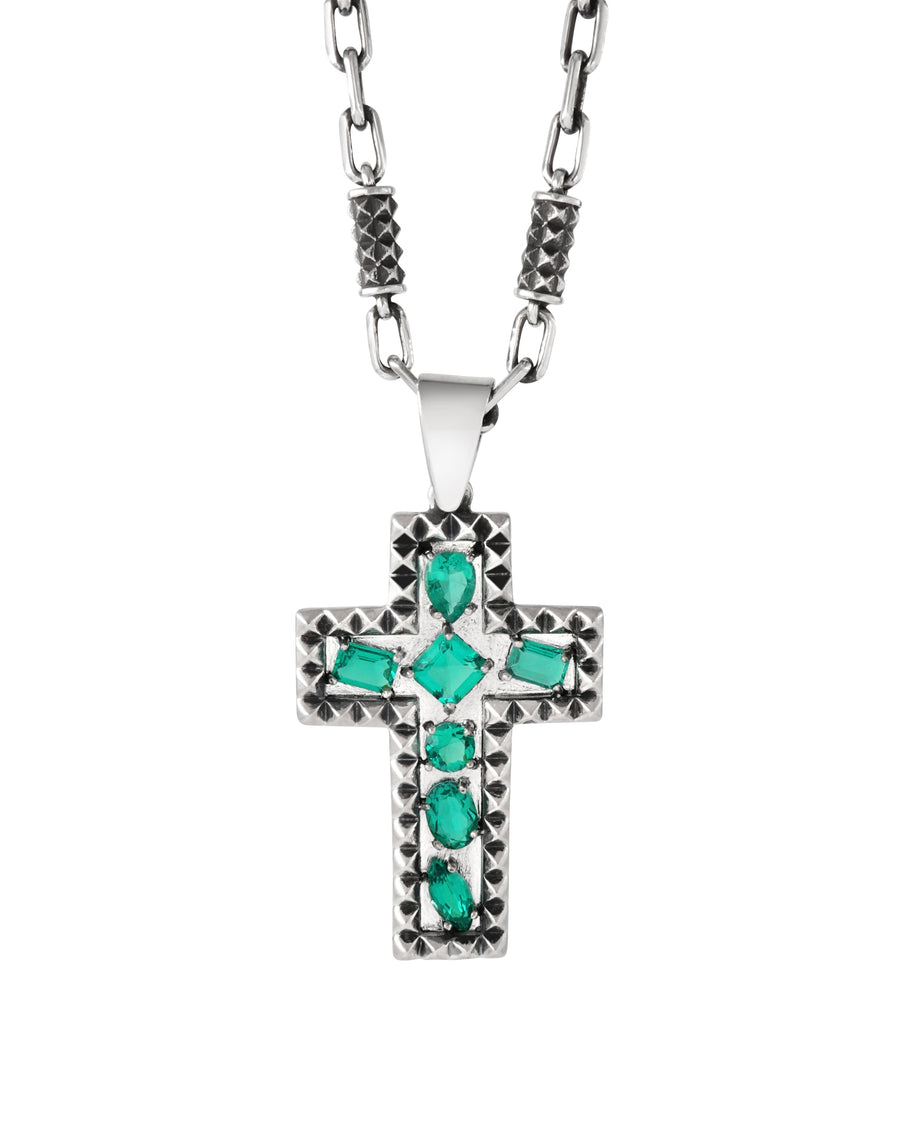 4.11ct Lab Grown Emerald Studded Cross Necklace