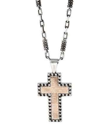 Two-Tone 10k Gold & Silver Studded Cross Necklace