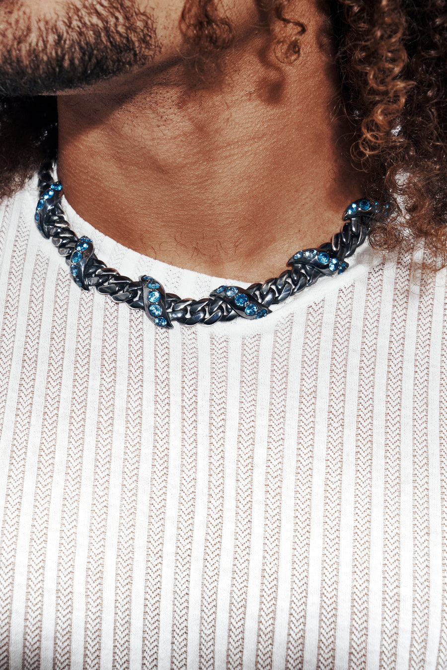 Blue Topaz Cuban Link Necklace With Antique Finish