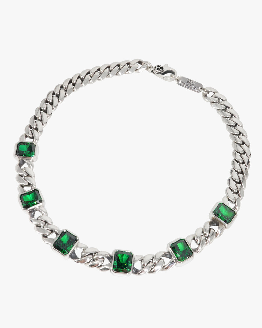 Green Emerald Cuban Link Necklace