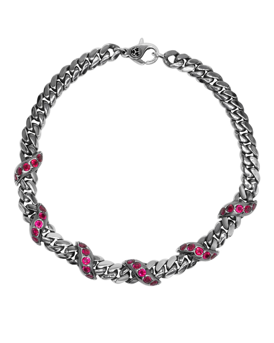Ruby Cuban Link Necklace With Antique Finish