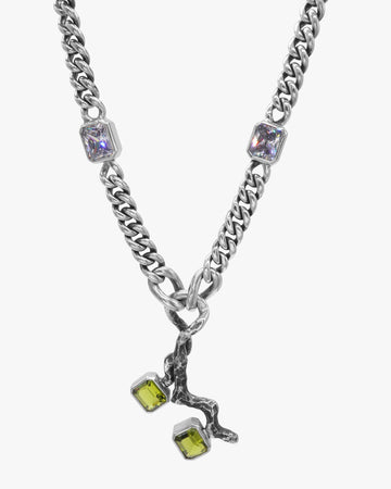 Peridot Green Twig Curb Link Necklace