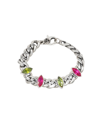Marquise Cut Cuban Link Bracelet w/ Ruby and Peridot Stones