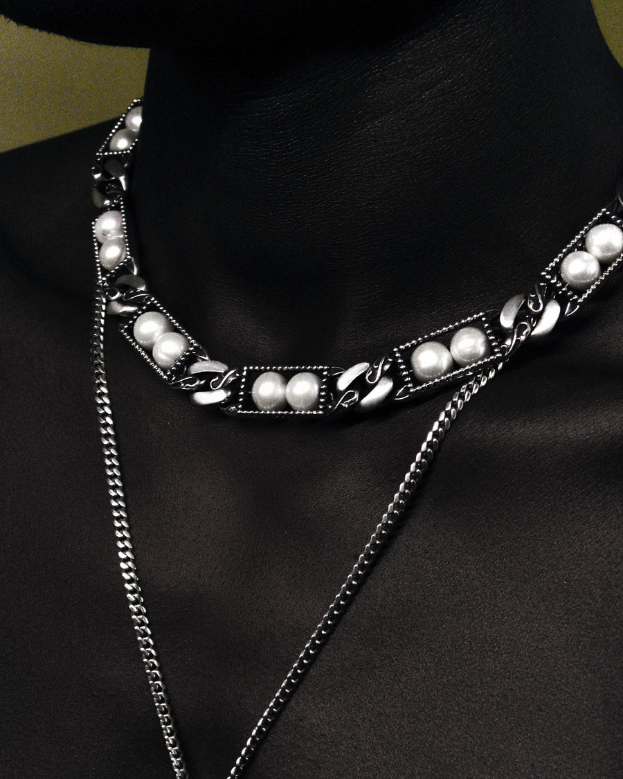 Victorian Pearl Cuban Link Necklace