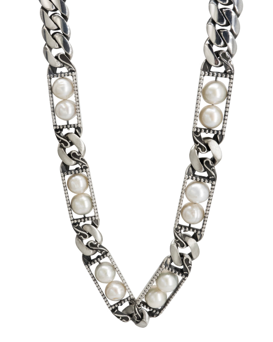 Victorian Pearl Cuban Link Necklace