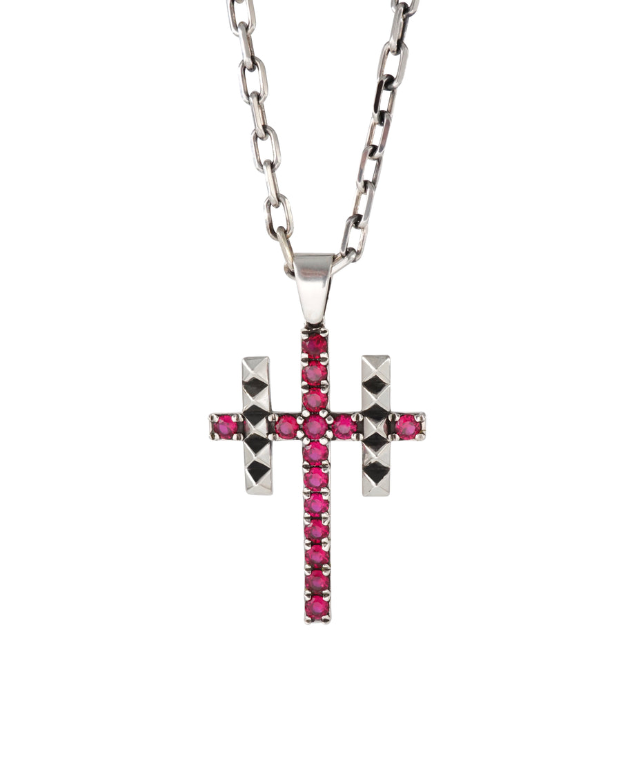 Ruby Studded Cross Necklace